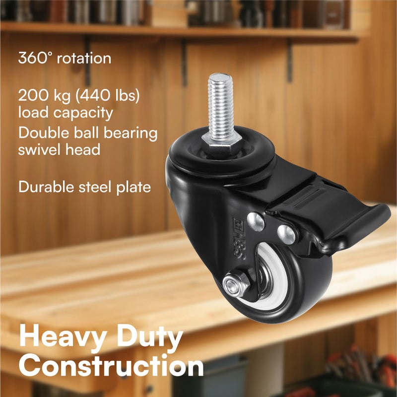 H&S Heavy-Duty Caster Wheels for Trolley & Outdoor Furniture â€“ 4 Casters with Brakes, Black - Castor Wheels - Image 3